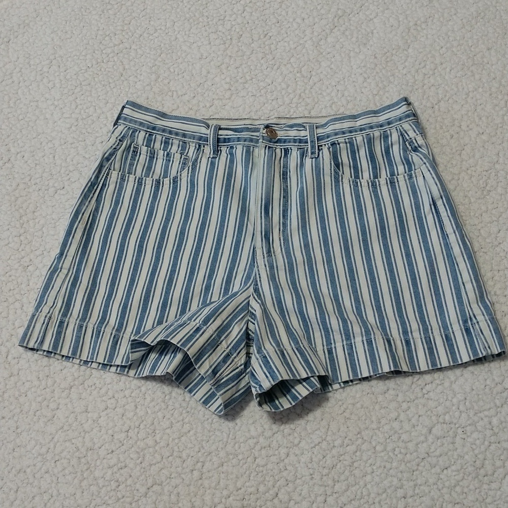 American Eagle Blue White Striped Mom Shorts Size 12